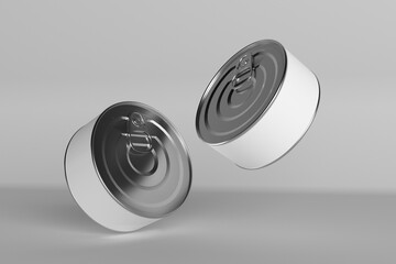 3d render silver metal tin can isolated on white background mockup