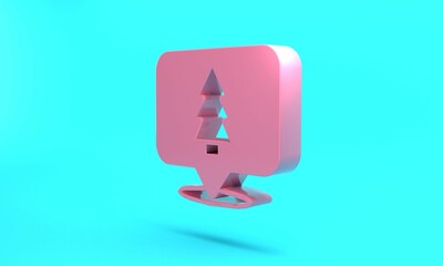 Pink Christmas tree icon isolated on turquoise blue background. Merry Christmas and Happy New Year. Minimalism concept. 3D render illustration