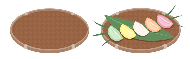 Illustration vector isolated food dish on white background of traditional  Korean rice cake on full moon harvest festival.