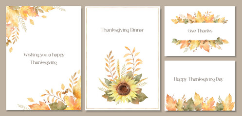 Watercolor vector sets of templates with autumn foliage.