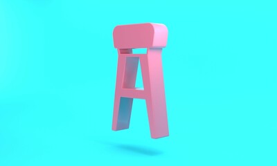 Pink Chair icon isolated on turquoise blue background. Minimalism concept. 3D render illustration