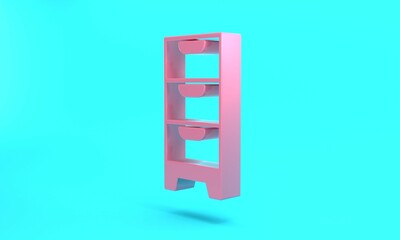 Pink Chest of drawers icon isolated on turquoise blue background. Minimalism concept. 3D render illustration