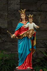 The beautiful statue of Mary Help of Christians in Monastery Wisma Salesian Don Bosco, Jakarta,...