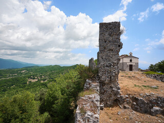 Church of the Gloriosa with the remains of the Roccagloriosa Castle. Panoramic view from...