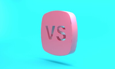 Pink VS Versus battle icon isolated on turquoise blue background. Competition vs match game, martial battle vs sport. Minimalism concept. 3D render illustration