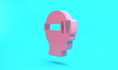 Pink Virtual reality glasses icon isolated on turquoise blue background. Stereoscopic 3d vr mask. Optical head mounted display. Minimalism concept. 3D render illustration