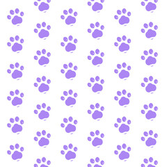 Vector purple paw pattern seamless. Cute cat paw pattern, pet paws