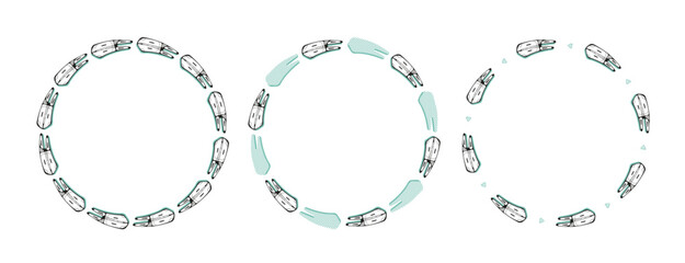 Cute round bunny frame. Round frame with rabbits for banner, poster and greeting card with a place for photo or text.