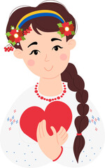 Beautiful Ukrainian woman with braid and heart