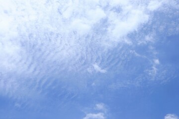 Clear blue sky with white clouds in summer time. Nature background concept.