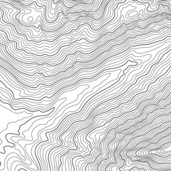 The stylized height of the topographic contour in lines and contours. The concept of a conditional geography scheme and the terrain path. 1x1 size. Black on white colors. Vector illustration.