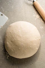 Fresh raw sourdough bread dough, baking homemade healthy bread.