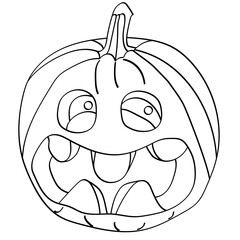 Frightened pumpkin. Vector illustration isolated on white background. Outline, Halloween