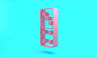 Pink Domino icon isolated on turquoise blue background. Minimalism concept. 3D render illustration