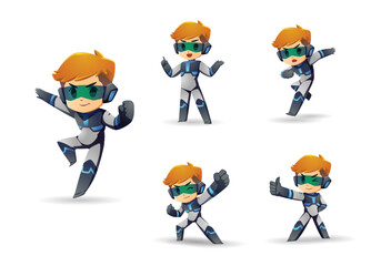 black blue wite little Super Hero Boy Mascot Character Set