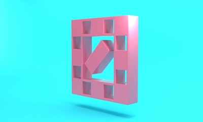 Pink Board game icon isolated on turquoise blue background. Minimalism concept. 3D render illustration