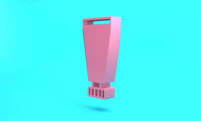 Pink Cream or lotion cosmetic tube icon isolated on turquoise blue background. Body care products for woman. Minimalism concept. 3D render illustration