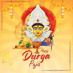 illustration of Goddess in Happy Durga Puja Subh Navratri Indian religious