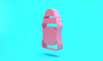 Pink Antiperspirant deodorant roll icon isolated on turquoise blue background. Cosmetic for body hygiene. Minimalism concept. 3D render illustration