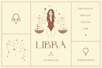 Libra Zodiac Sign Design Illustrations. Esoteric Vector Element, Icon
