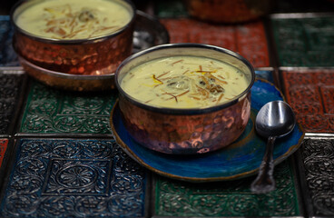 Indian vermicelli  pudding kheer pal payasam in traditional serving dish