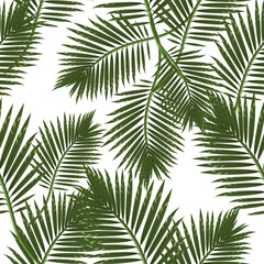Seamless bright pattern of palm leaves on a white background.Vector natural pattern can be used in textiles,packaging,notebook covers, pastel linen, postcards.