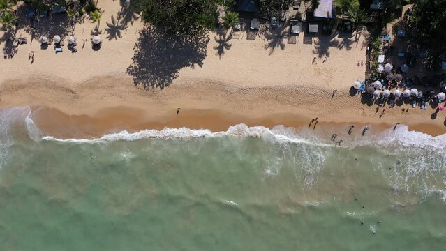
Vista a&eacute;rea tropical costeira. Cena da vida na praia. Vista panor&acirc;mica da paradis&iacute;aca praia de Trancoso, Bahia. Estilo de vida de praia tropical. Estilo de vida de viagens de ver&atilde;o. praia tropical