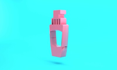 Pink Tube of hand cream icon isolated on turquoise blue background. Minimalism concept. 3D render illustration
