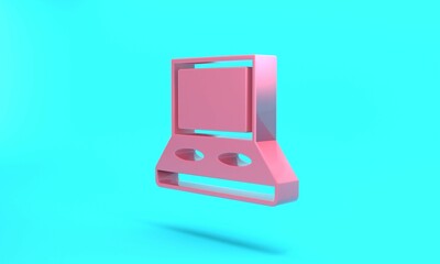 Pink Eye shadow palette with brush icon isolated on turquoise blue background. Minimalism concept. 3D render illustration