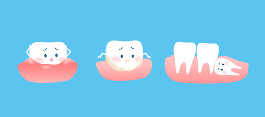 Cartoon illustration about teeth, gums, dental health