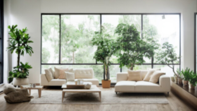 Modern living room interior. Blurred background. AI-generated neural network image, not based on any actual scene.