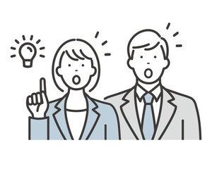 若いビジネスマンとビジネスウーマン　アイディアがひらめく瞬間