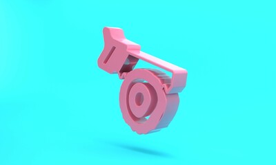 Pink Hand saw and log icon isolated on turquoise blue background. Minimalism concept. 3D render illustration