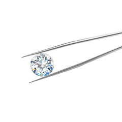 Loose Diamond Held in Tweezers