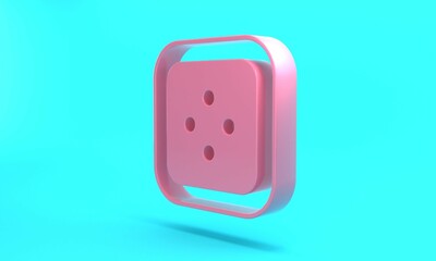 Pink Sewing button for clothes icon isolated on turquoise blue background. Clothing button. Minimalism concept. 3D render illustration