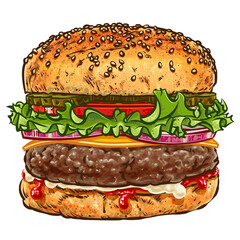 Hamburger isolated on transparent background.