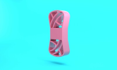 Pink Yarn icon isolated on turquoise blue background. Label for hand made, knitting or tailor shop. Minimalism concept. 3D render illustration