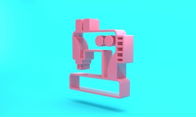 Pink Sewing machine icon isolated on turquoise blue background. Minimalism concept. 3D render illustration