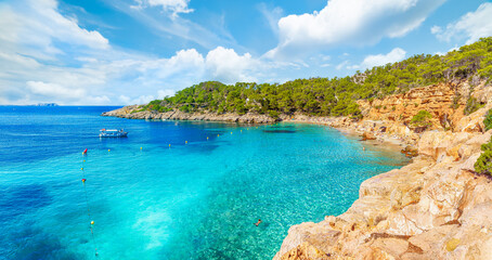 Landscape with Cala Saladeta, Ibiza islands, Spain
