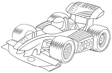 Racing car. Element for coloring page. Cartoon style.