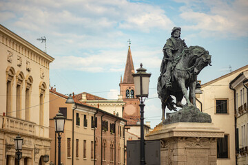 Fototapeta na wymiar Garibaldi statue with horse in Rovigo in Italy