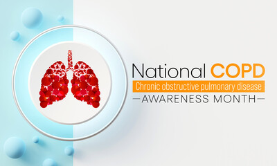 COPD Awareness month is observed every year in November, is the name for a group of lung conditions that cause breathing difficulties. 3D Rendering