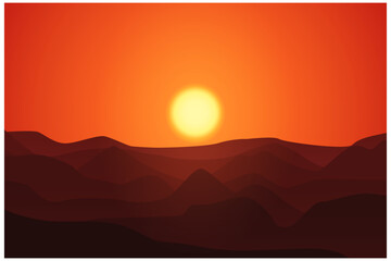 Sunrise or sunset in the mountains in vector illustration