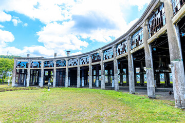 夏の旧豊後森機関庫　大分県玖珠郡 Former Bungomori locomotive storehouse in summer. Ooita-ken Kusu-gun.
