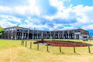 夏の旧豊後森機関庫　大分県玖珠郡 Former Bungomori locomotive storehouse in summer. Ooita-ken Kusu-gun.