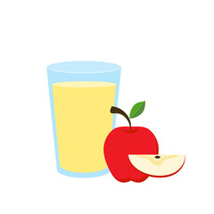 apple juice Fresh apple fruit isolated, cartoon style, on white background, vector illustration.