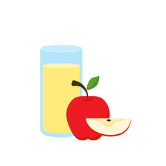 apple juice Fresh apple fruit isolated, cartoon style, on white background, vector illustration.
