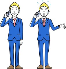 携帯電話をかけるビジネスマン、ビジネスウーマン
