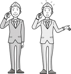 携帯電話をかけるビジネスマン、ビジネスウーマン