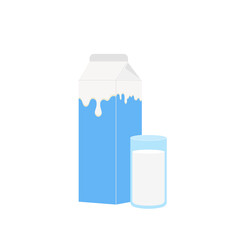 milk packing, glass of milk on white,dairy products background. Icon,Vector,illustration cartoon style.